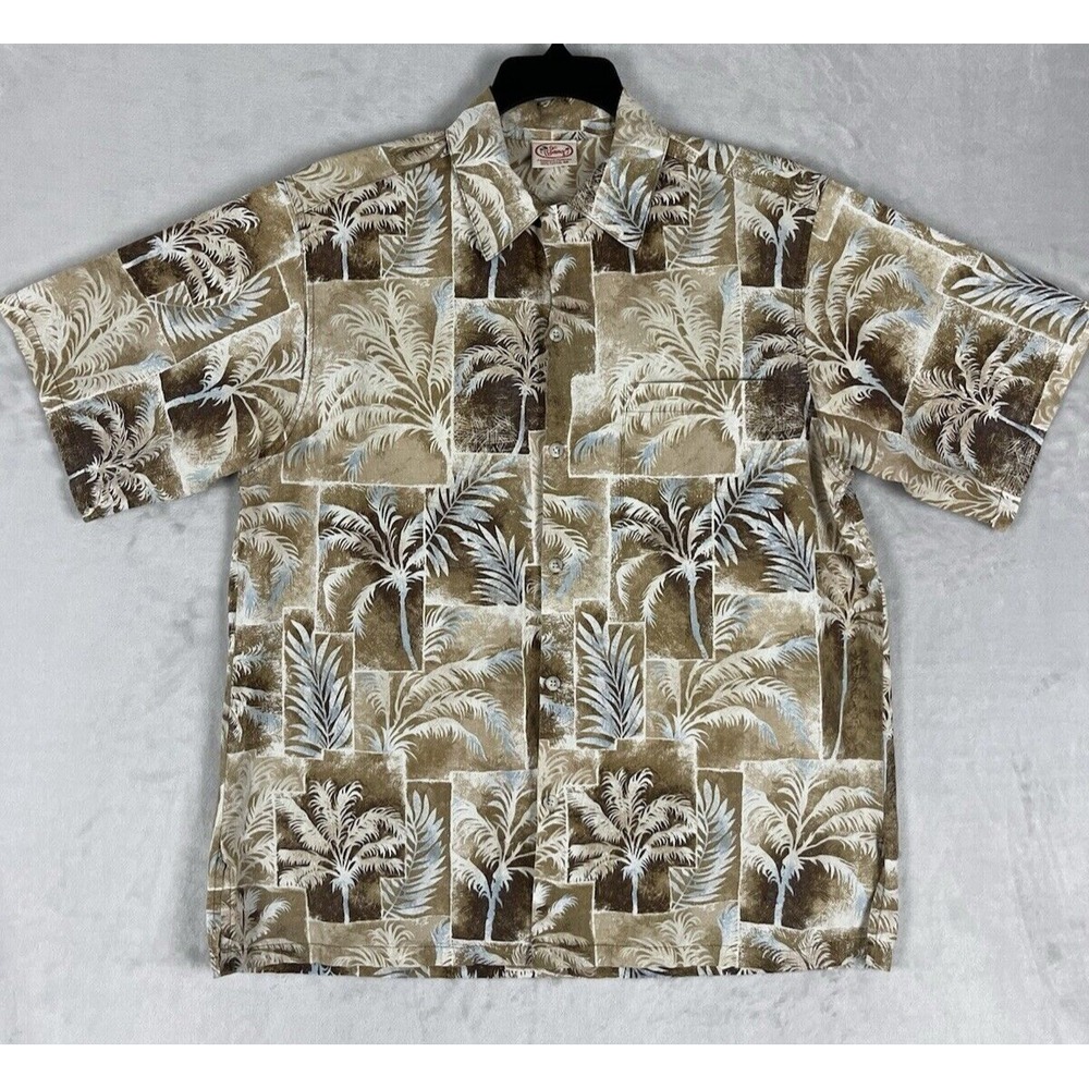VTG Go Barefoot Hawaiian Shirt Men Medium Brown Reverse Print Button Up made USA